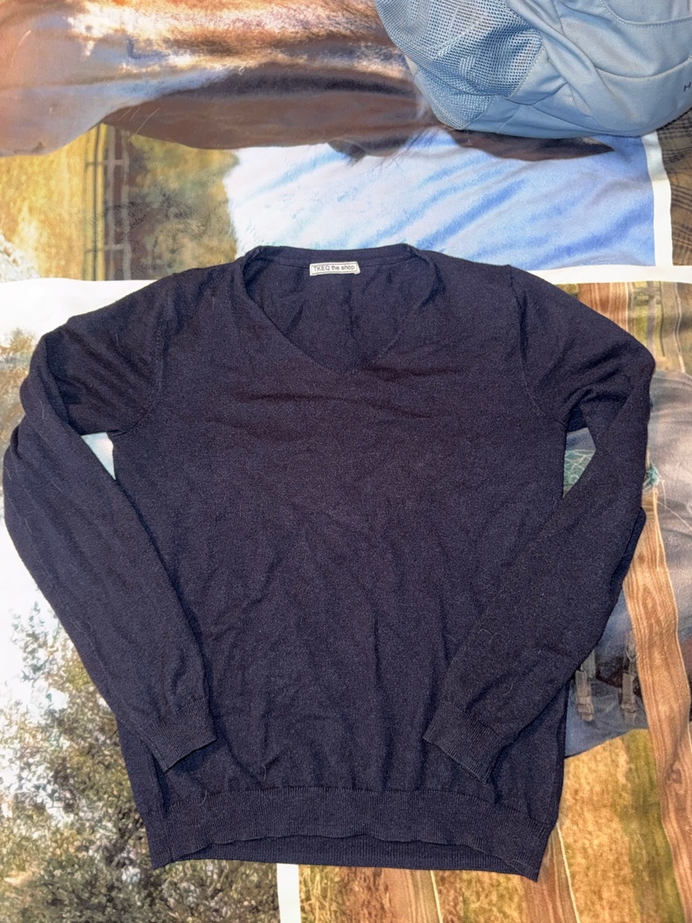 TKEQ Navy Blue V-Neck Sweater